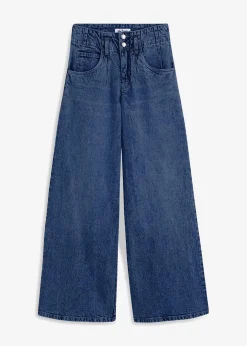 bonprix Kurzgrößen|Bekleidung·Shirts & Tops^Wide Leg Jeans High Waist dunkelblau denim used