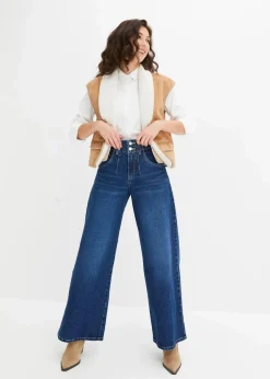 bonprix Kurzgrößen|Bekleidung·Shirts & Tops^Wide Leg Jeans High Waist dunkelblau denim used