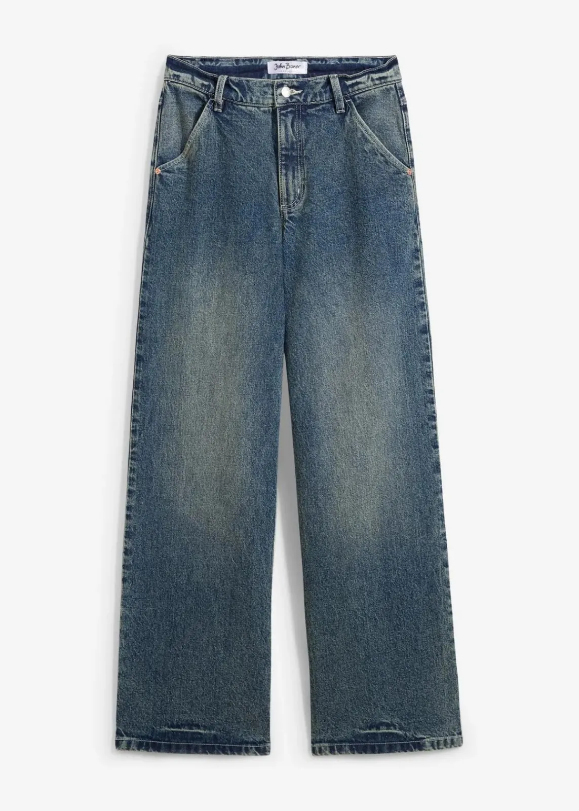 bonprix Bekleidung·Shirts & Tops|Jeans^Wide Leg Jeans High Waist, Low Stretch blau denim used