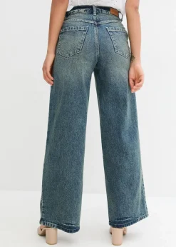bonprix Bekleidung·Shirts & Tops|Jeans^Wide Leg Jeans High Waist, Low Stretch blau denim used