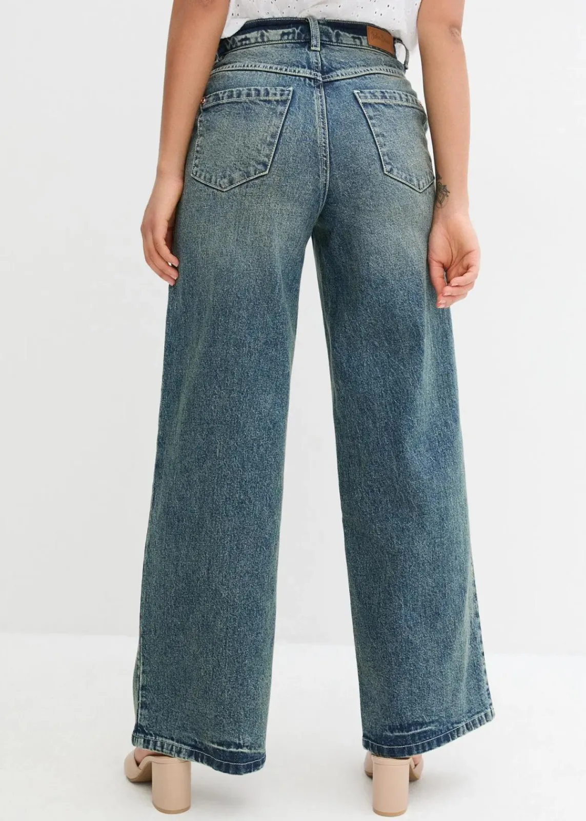 bonprix Bekleidung·Shirts & Tops|Jeans^Wide Leg Jeans High Waist, Low Stretch blau denim used
