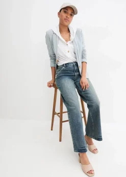 bonprix Bekleidung·Shirts & Tops|Jeans^Wide Leg Jeans High Waist, Low Stretch blau denim used