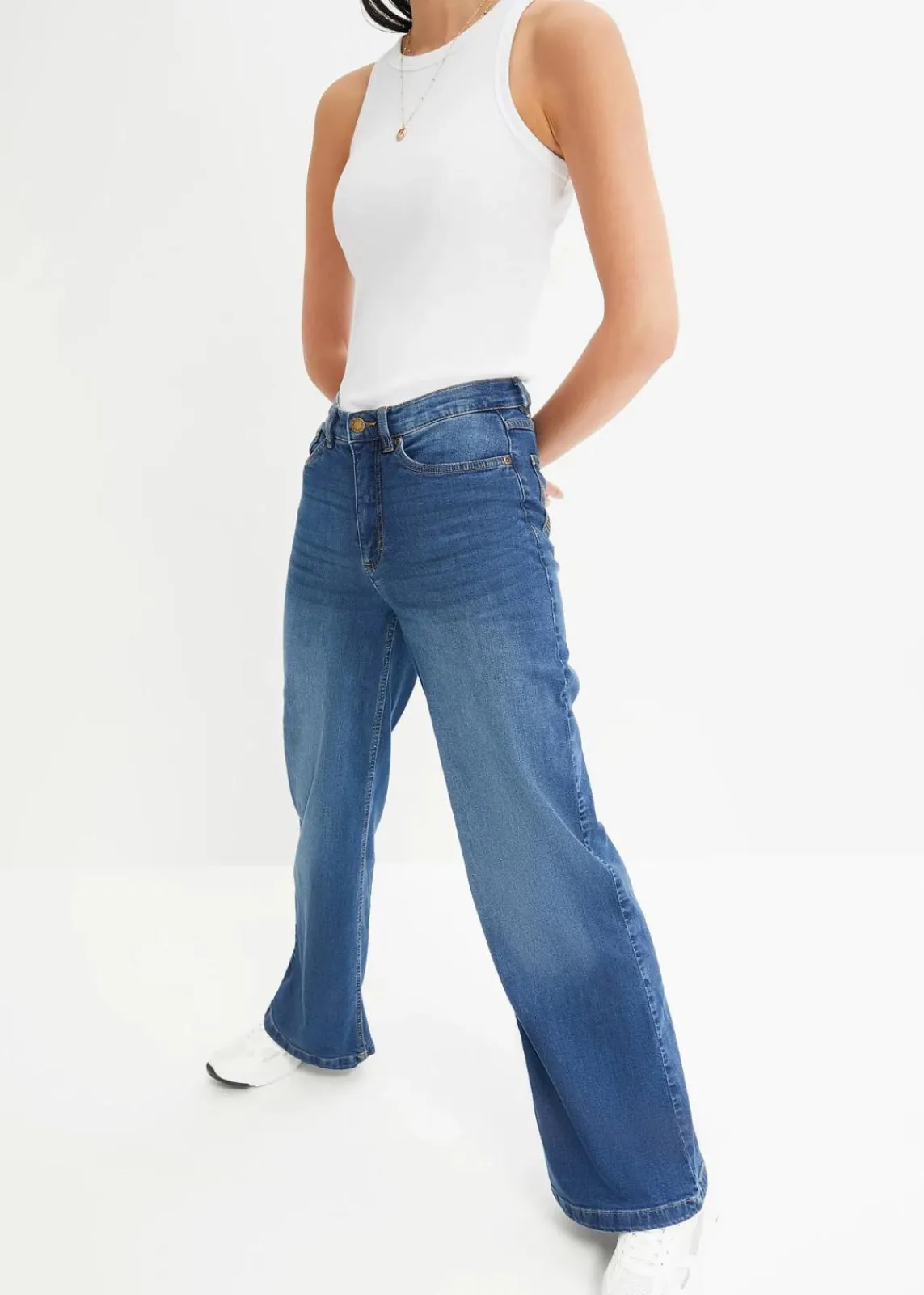 bonprix Bekleidung·Shirts & Tops|Jeans^Wide Leg Jeans High Waist, Bio-Baumwolle blau denim used
