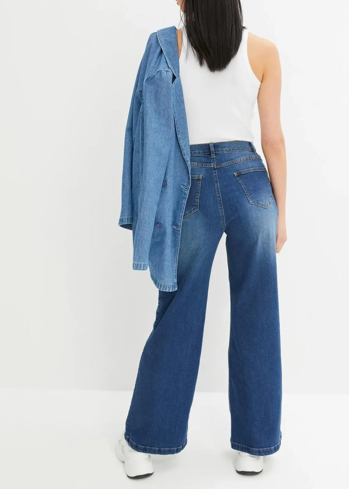 bonprix Bekleidung·Shirts & Tops|Jeans^Wide Leg Jeans High Waist, Bio-Baumwolle blau denim used