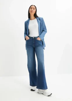 bonprix Bekleidung·Shirts & Tops|Jeans^Wide Leg Jeans High Waist, Bio-Baumwolle blau denim used