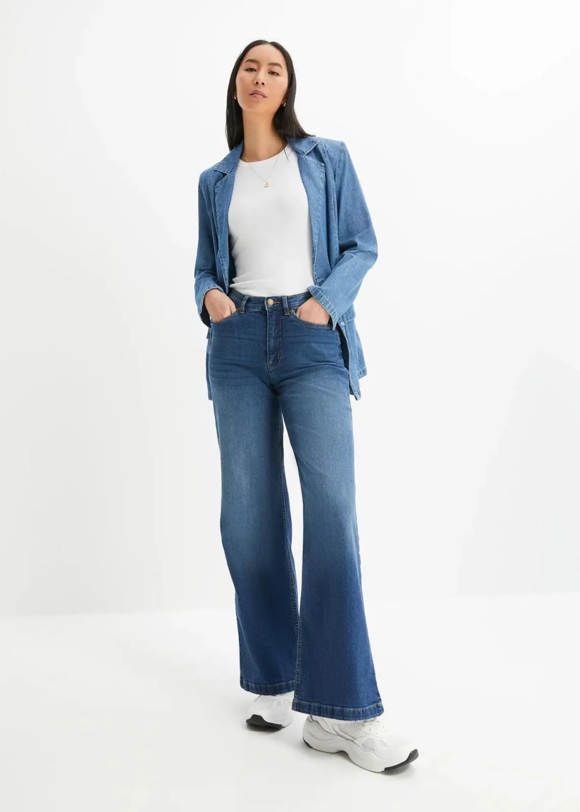 bonprix Bekleidung·Shirts & Tops|Jeans^Wide Leg Jeans High Waist, Bio-Baumwolle blau denim used