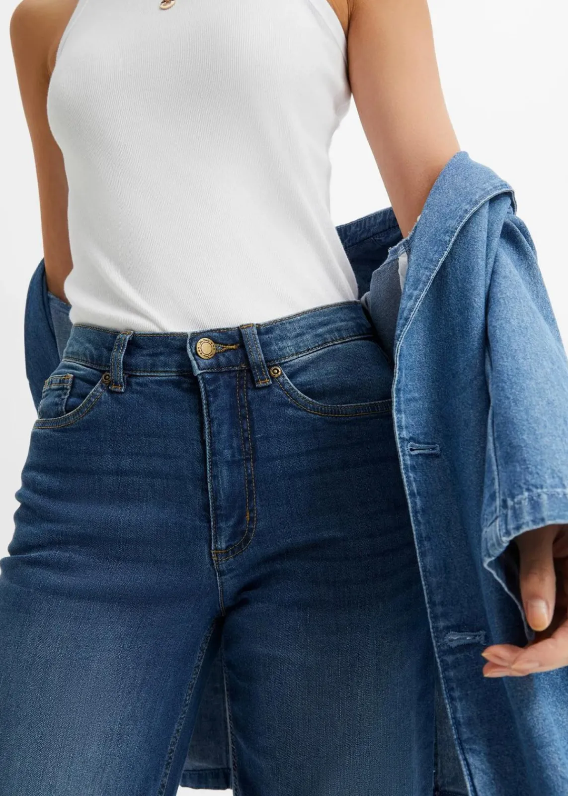 bonprix Bekleidung·Shirts & Tops|Jeans^Wide Leg Jeans High Waist, Bio-Baumwolle blau denim used