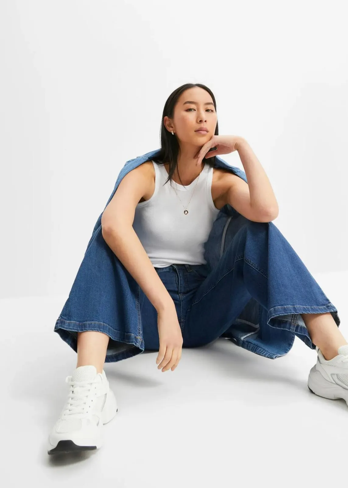 bonprix Bekleidung·Shirts & Tops|Jeans^Wide Leg Jeans High Waist, Bio-Baumwolle blau denim used