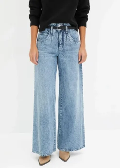 bonprix Jeans|Kurzgrößen^Wide Leg Jeans High Waist eisblau denim used