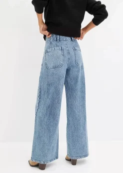 bonprix Jeans|Kurzgrößen^Wide Leg Jeans High Waist eisblau denim used