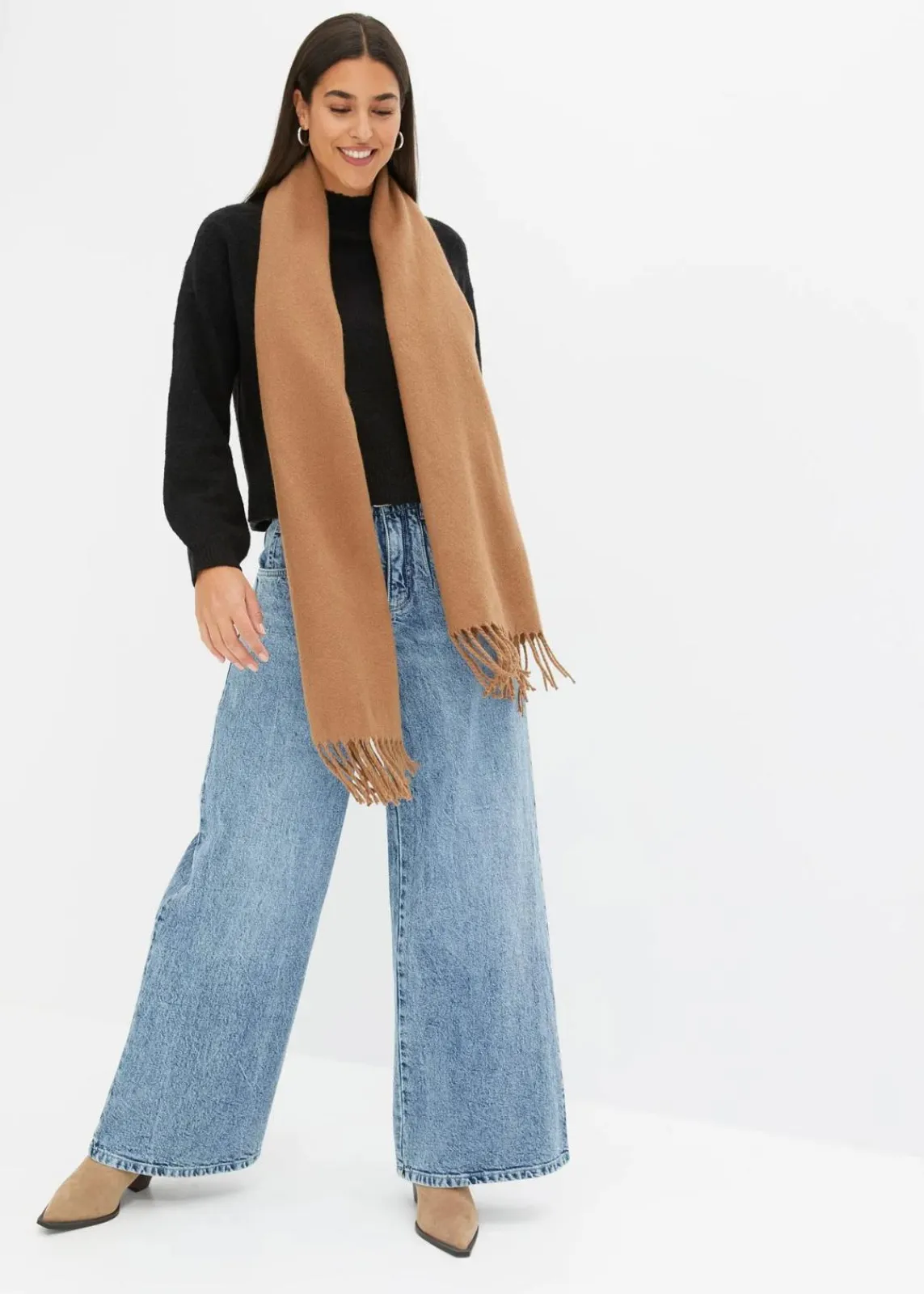 bonprix Jeans|Kurzgrößen^Wide Leg Jeans High Waist eisblau denim used