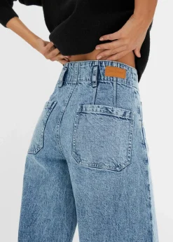 bonprix Jeans|Kurzgrößen^Wide Leg Jeans High Waist eisblau denim used