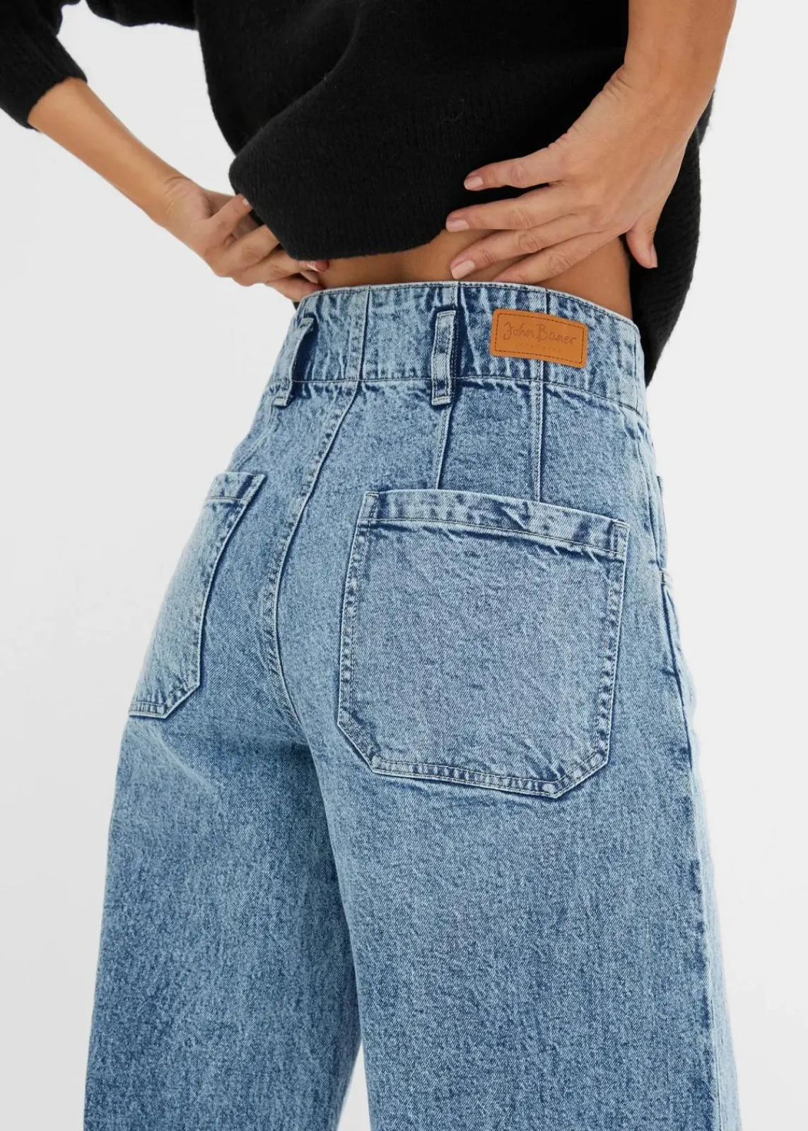 bonprix Jeans|Kurzgrößen^Wide Leg Jeans High Waist eisblau denim used