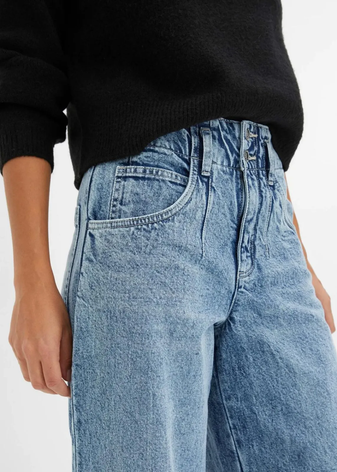 bonprix Jeans|Kurzgrößen^Wide Leg Jeans High Waist eisblau denim used
