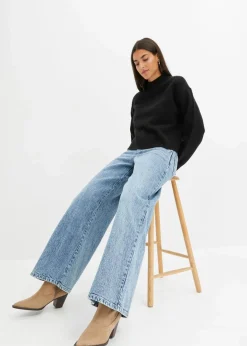 bonprix Jeans|Kurzgrößen^Wide Leg Jeans High Waist eisblau denim used