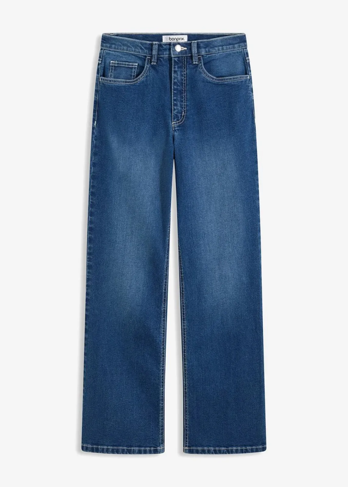 bonprix Bekleidung·Shirts & Tops|Nachhaltigere Materialien^Wide Leg Jeans High Waist mittelblau denim used