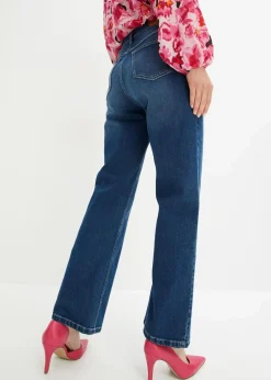 bonprix Bekleidung·Shirts & Tops|Nachhaltigere Materialien^Wide Leg Jeans High Waist mittelblau denim used