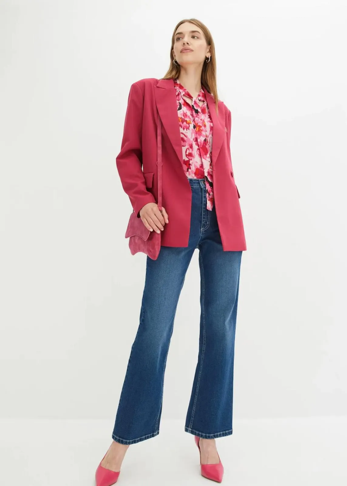 bonprix Bekleidung·Shirts & Tops|Nachhaltigere Materialien^Wide Leg Jeans High Waist mittelblau denim used