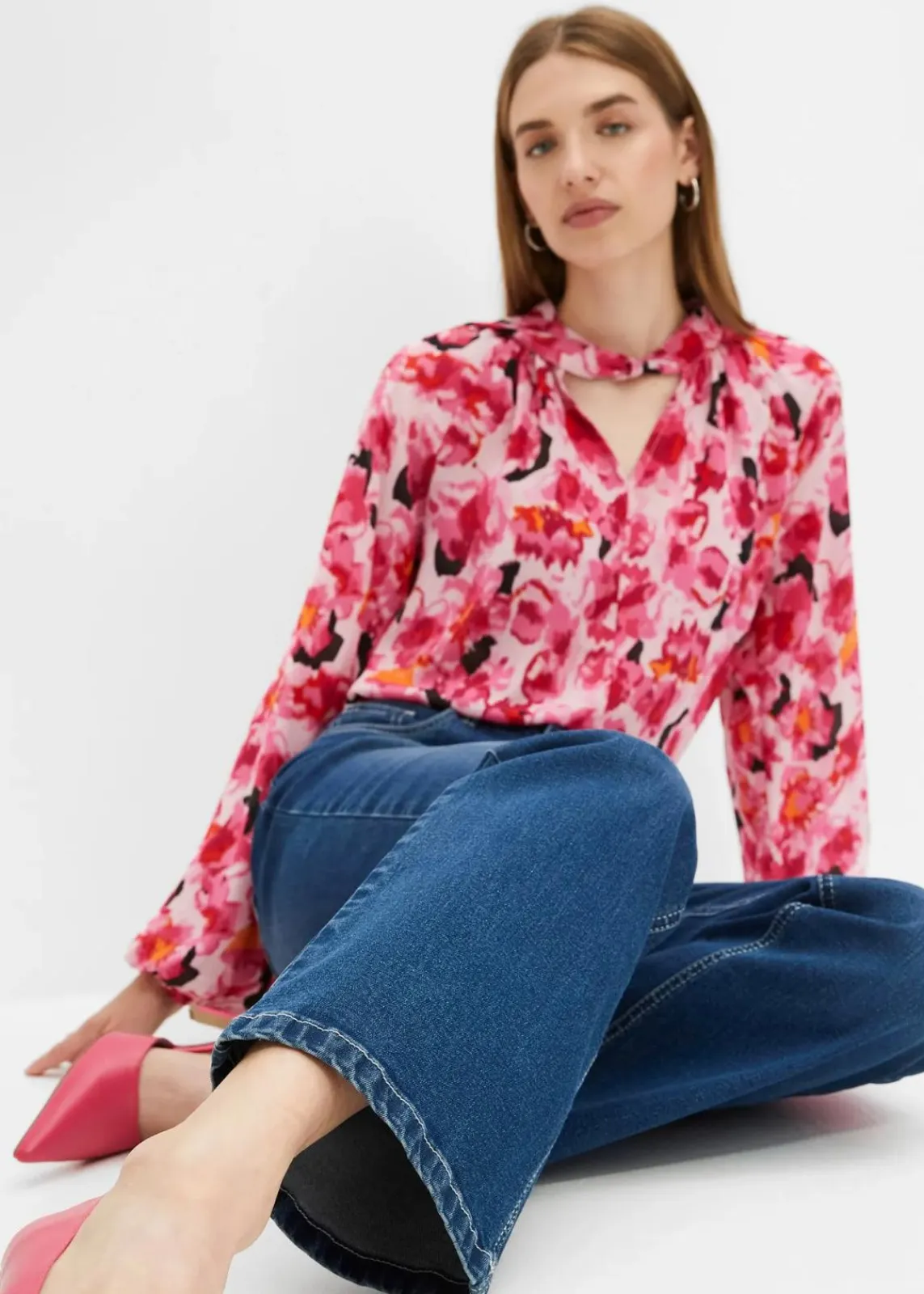 bonprix Bekleidung·Shirts & Tops|Nachhaltigere Materialien^Wide Leg Jeans High Waist mittelblau denim used
