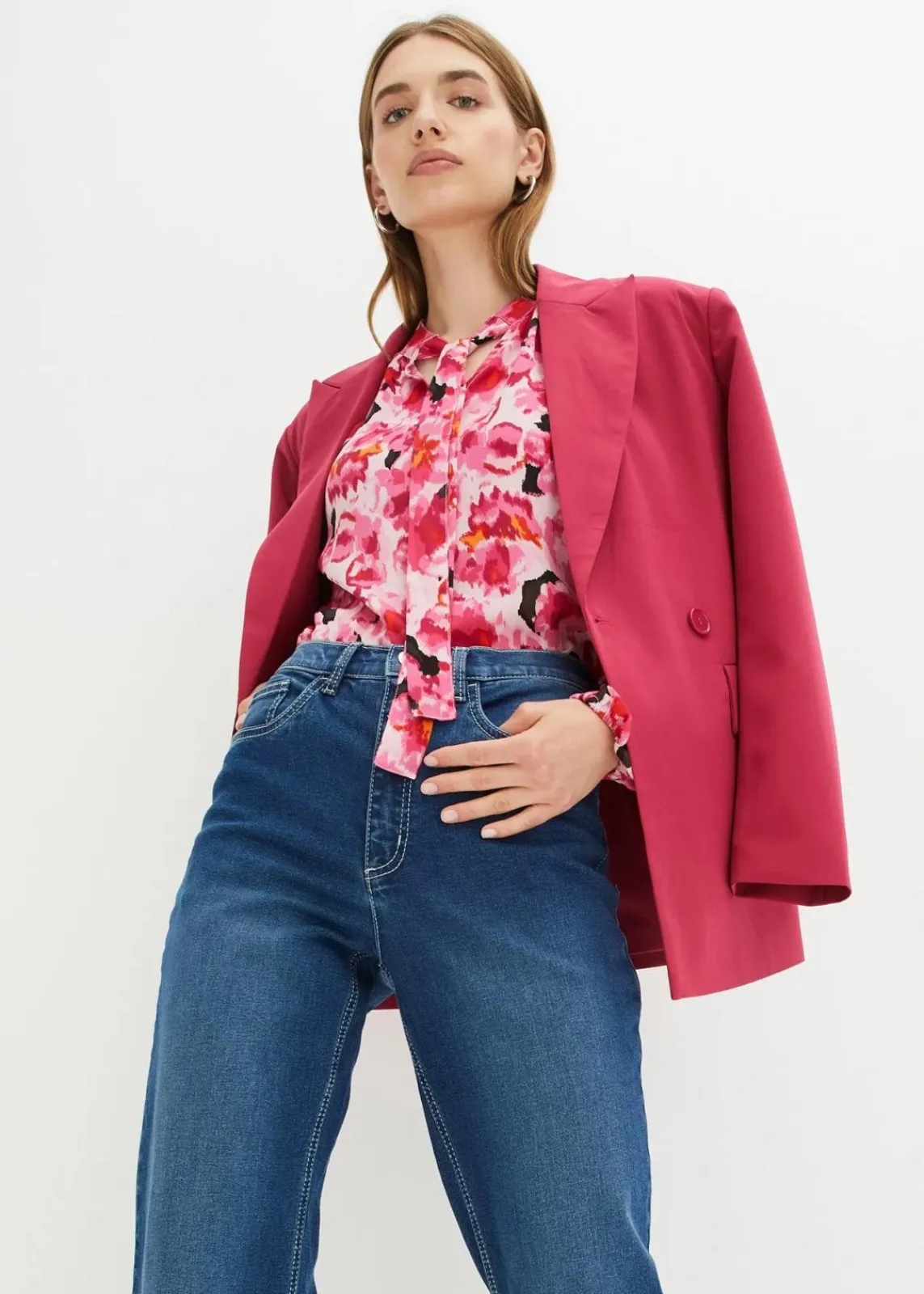bonprix Bekleidung·Shirts & Tops|Nachhaltigere Materialien^Wide Leg Jeans High Waist mittelblau denim used