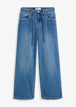 bonprix Jeans|Bekleidung·Shirts & Tops^Wide Leg Jeans Mid Waist blau denim used