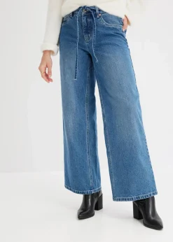 bonprix Jeans|Bekleidung·Shirts & Tops^Wide Leg Jeans Mid Waist blau denim used