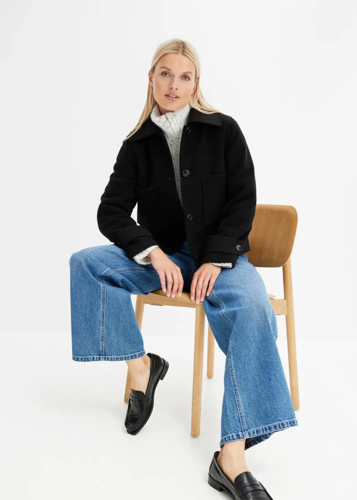 bonprix Jeans|Bekleidung·Shirts & Tops^Wide Leg Jeans Mid Waist blau denim used