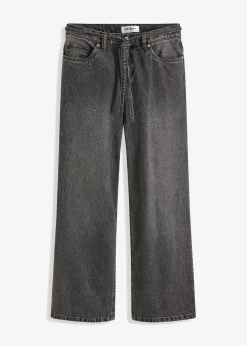 bonprix Jeans|Bekleidung·Shirts & Tops^Wide Leg Jeans Mid Waist grau denim used