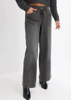 bonprix Jeans|Bekleidung·Shirts & Tops^Wide Leg Jeans Mid Waist grau denim used