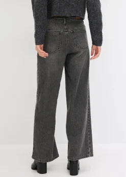 bonprix Jeans|Bekleidung·Shirts & Tops^Wide Leg Jeans Mid Waist grau denim used