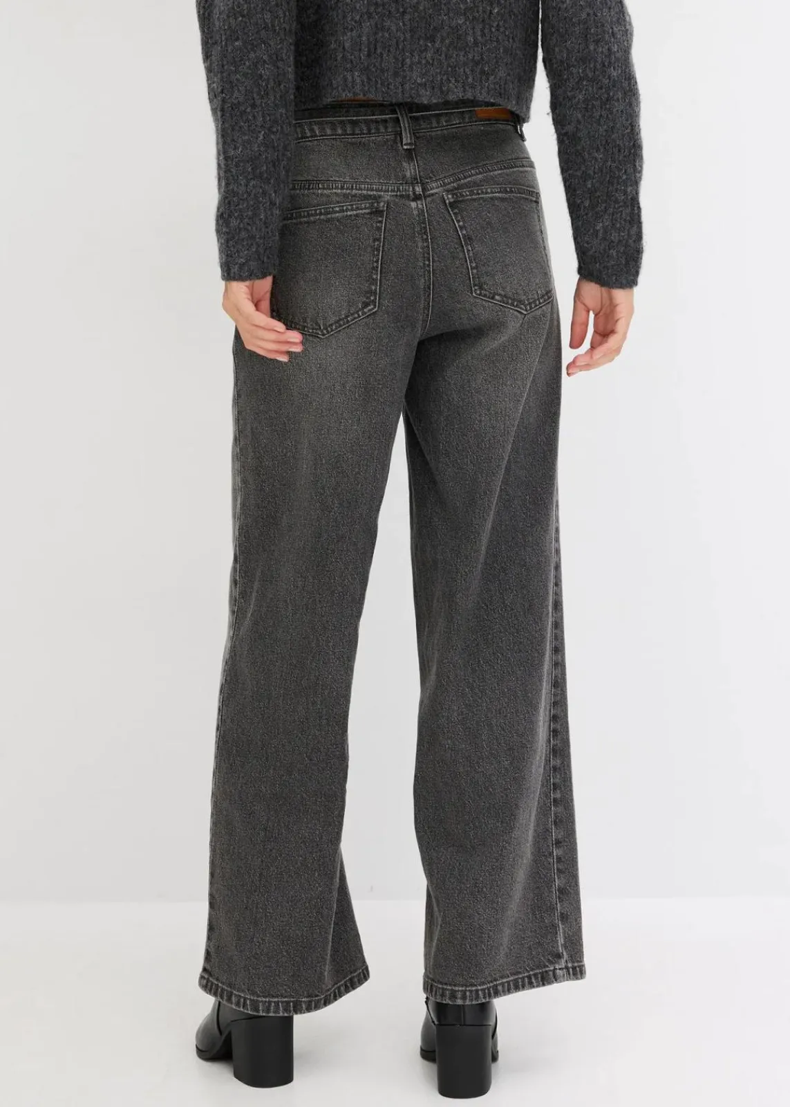 bonprix Jeans|Bekleidung·Shirts & Tops^Wide Leg Jeans Mid Waist grau denim used