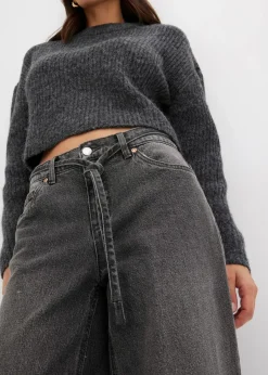 bonprix Jeans|Bekleidung·Shirts & Tops^Wide Leg Jeans Mid Waist grau denim used