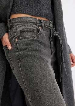 bonprix Jeans|Bekleidung·Shirts & Tops^Wide Leg Jeans Mid Waist grau denim used