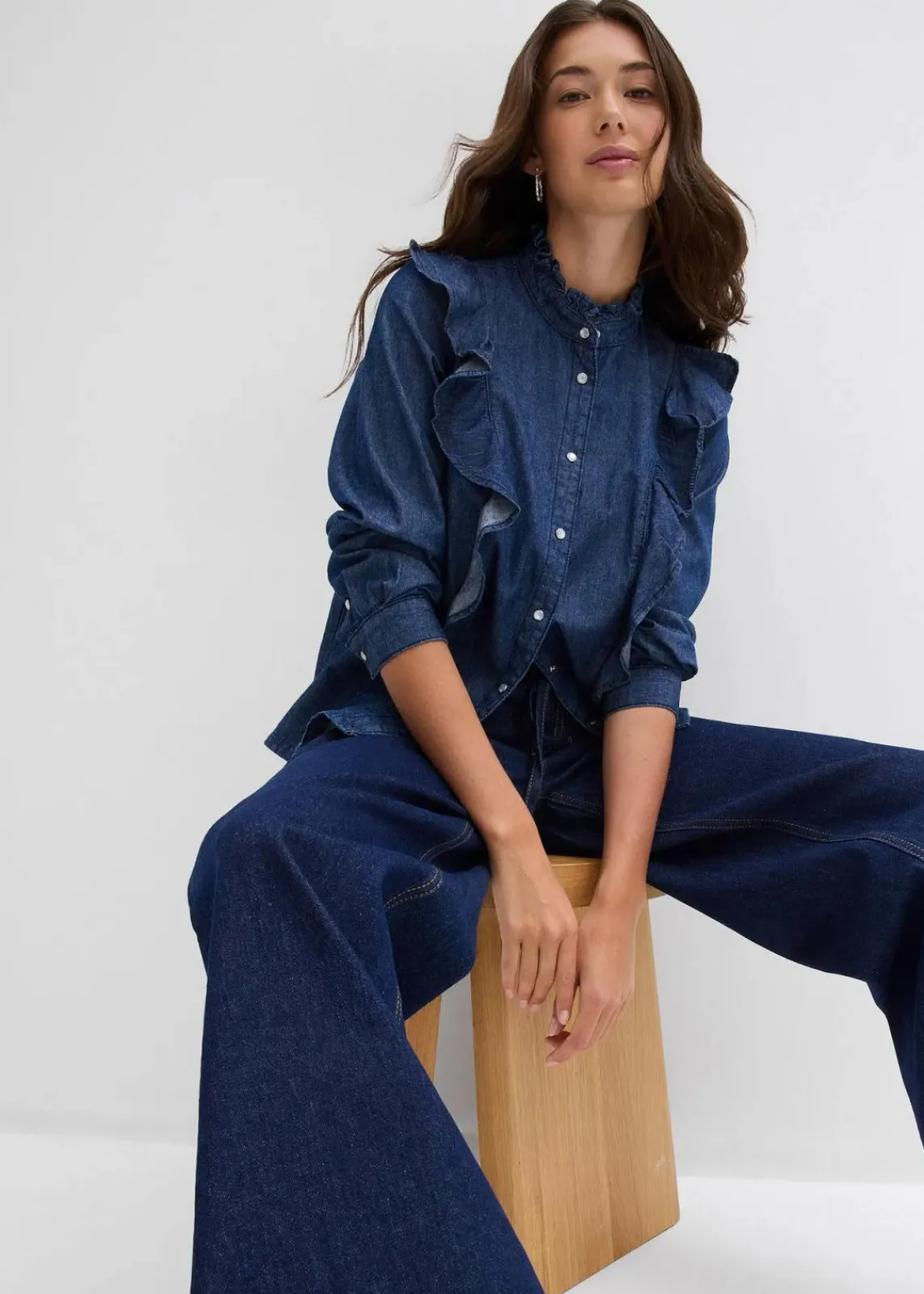 bonprix Bekleidung·Shirts & Tops|Jeans^Wide Leg Jeans Mid Waist tiefblau denim ungewaschen