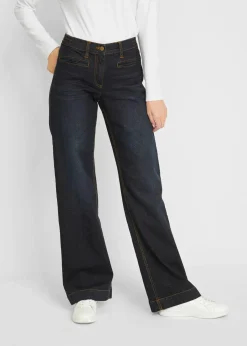 bonprix Bekleidung·Shirts & Tops|Jeans^Wide Leg Jeans Mid Waist, Bequembund dunkelblau denim used