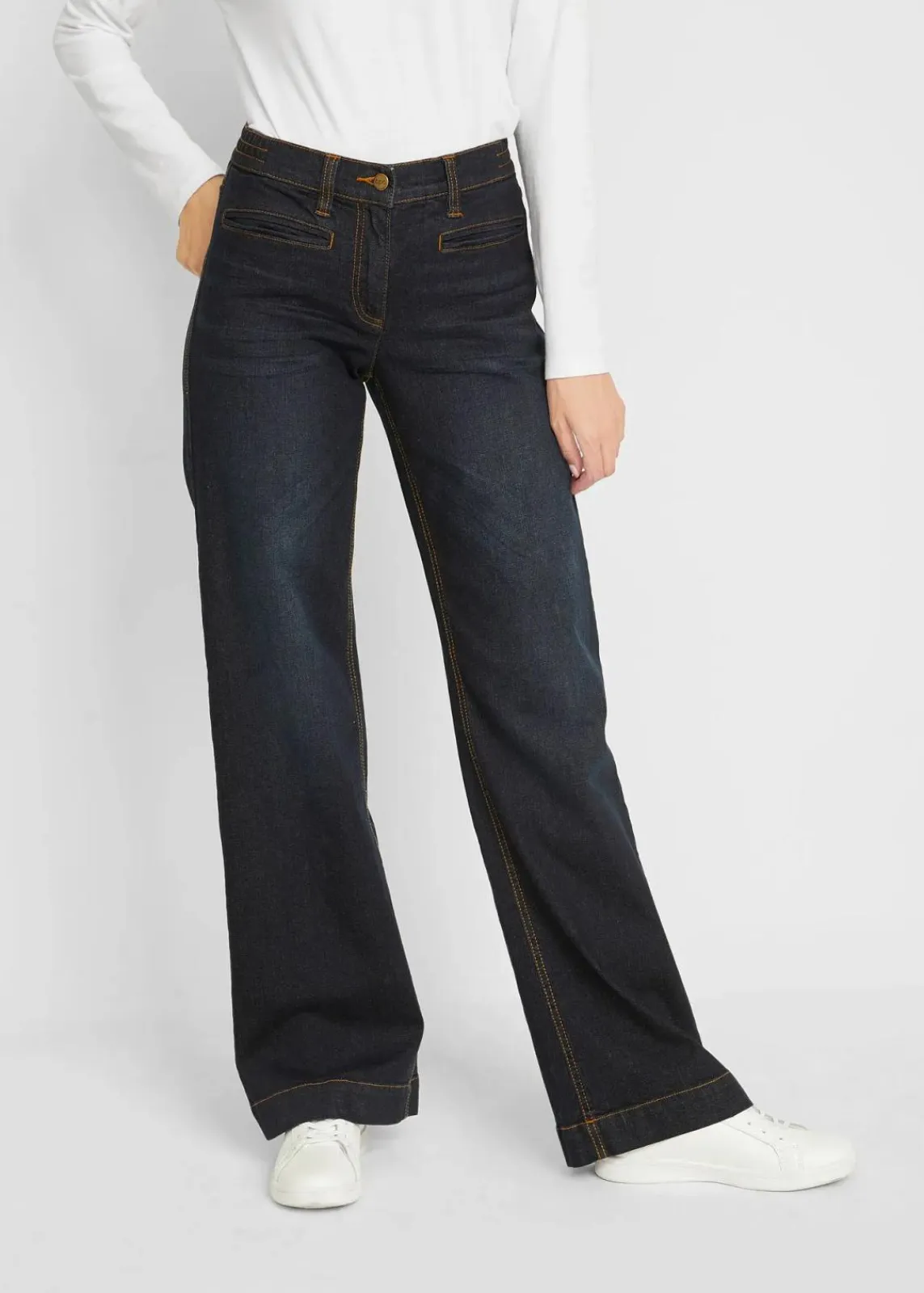 bonprix Bekleidung·Shirts & Tops|Jeans^Wide Leg Jeans Mid Waist, Bequembund dunkelblau denim used