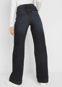 bonprix Bekleidung·Shirts & Tops|Jeans^Wide Leg Jeans Mid Waist, Bequembund dunkelblau denim used