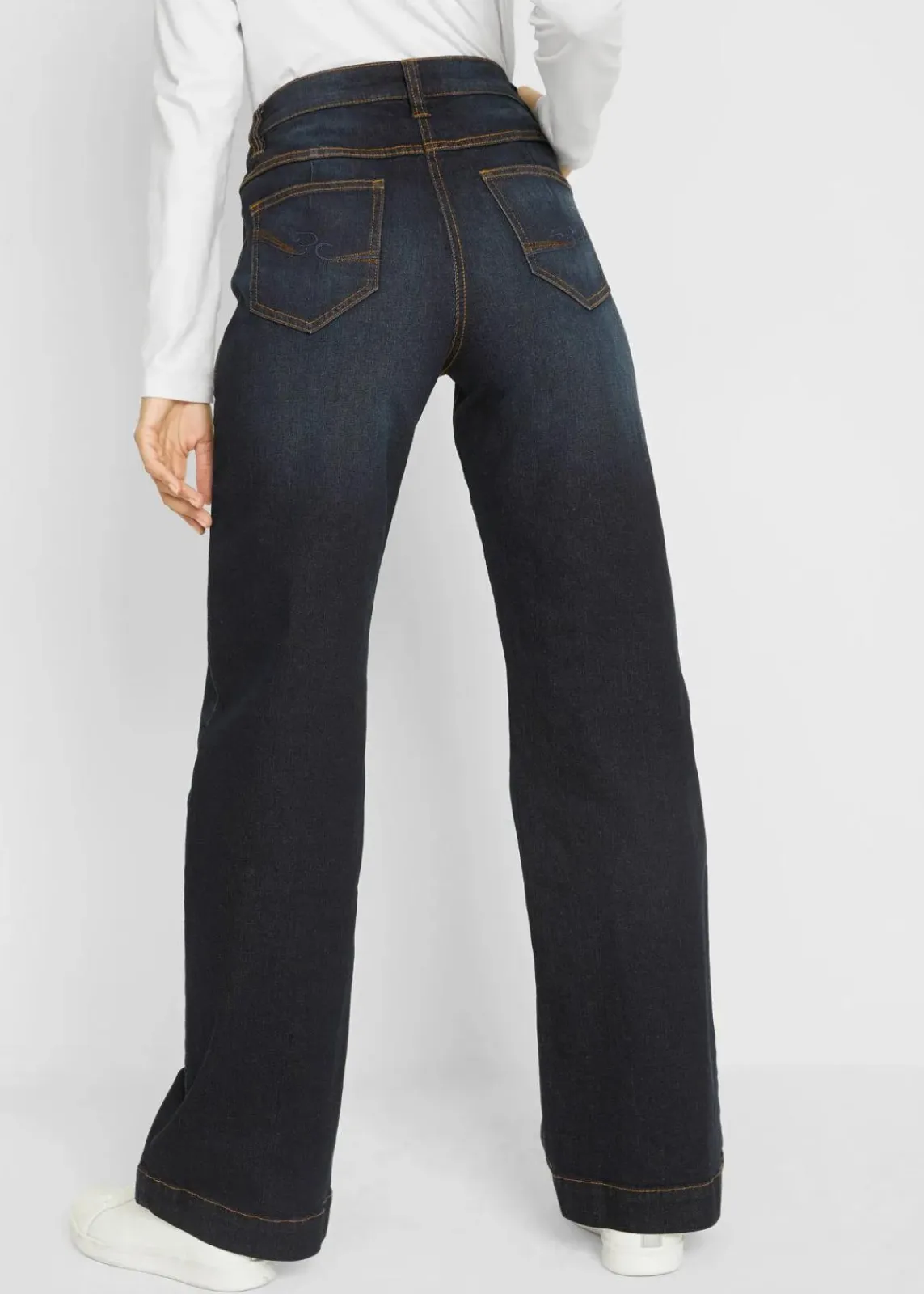 bonprix Bekleidung·Shirts & Tops|Jeans^Wide Leg Jeans Mid Waist, Bequembund dunkelblau denim used