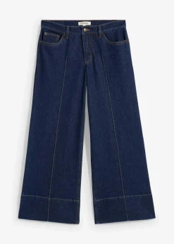 bonprix Jeans|Bekleidung·Shirts & Tops^Wide Leg Jeans Mid Waist, cropped tiefblau denim ungewaschen
