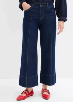 bonprix Jeans|Bekleidung·Shirts & Tops^Wide Leg Jeans Mid Waist, cropped tiefblau denim ungewaschen