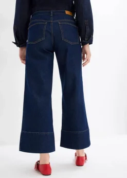 bonprix Jeans|Bekleidung·Shirts & Tops^Wide Leg Jeans Mid Waist, cropped tiefblau denim ungewaschen