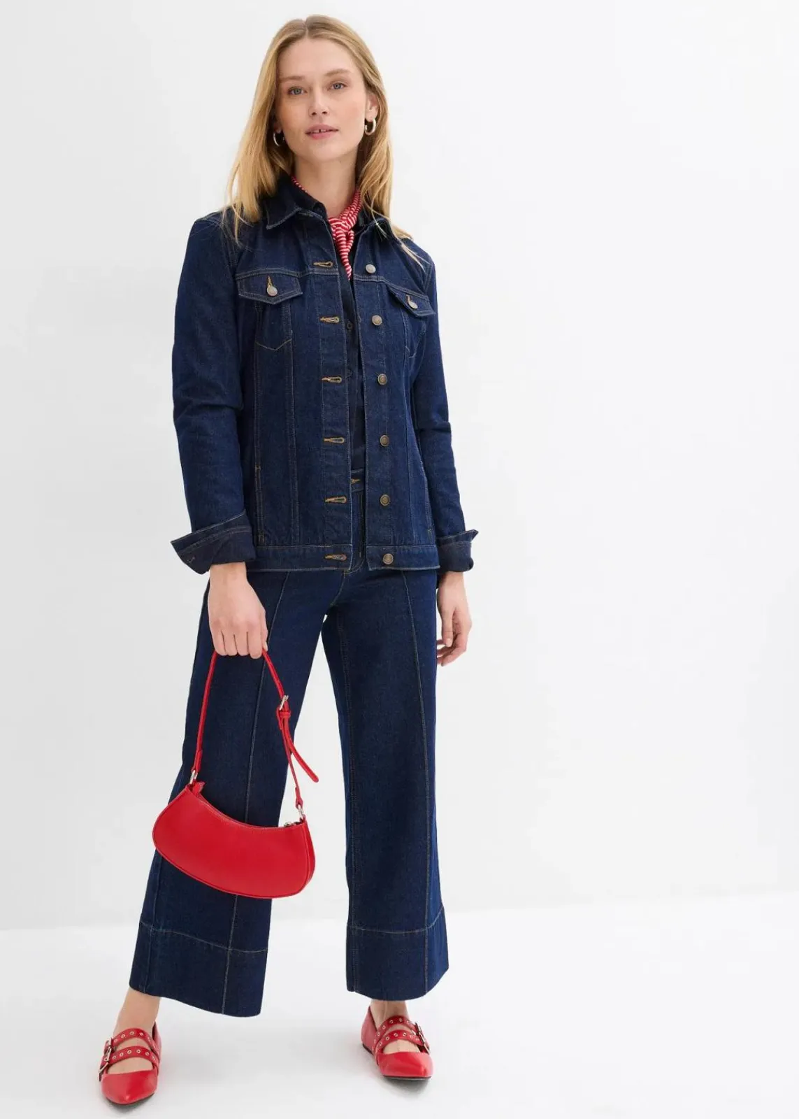 bonprix Jeans|Bekleidung·Shirts & Tops^Wide Leg Jeans Mid Waist, cropped tiefblau denim ungewaschen