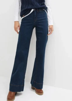 bonprix Jeans|Kurzgrößen^Wide- Leg Jeans Mid Waist, Komfort-Stretch nachtblau denim