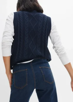 bonprix Jeans|Kurzgrößen^Wide- Leg Jeans Mid Waist, Komfort-Stretch nachtblau denim