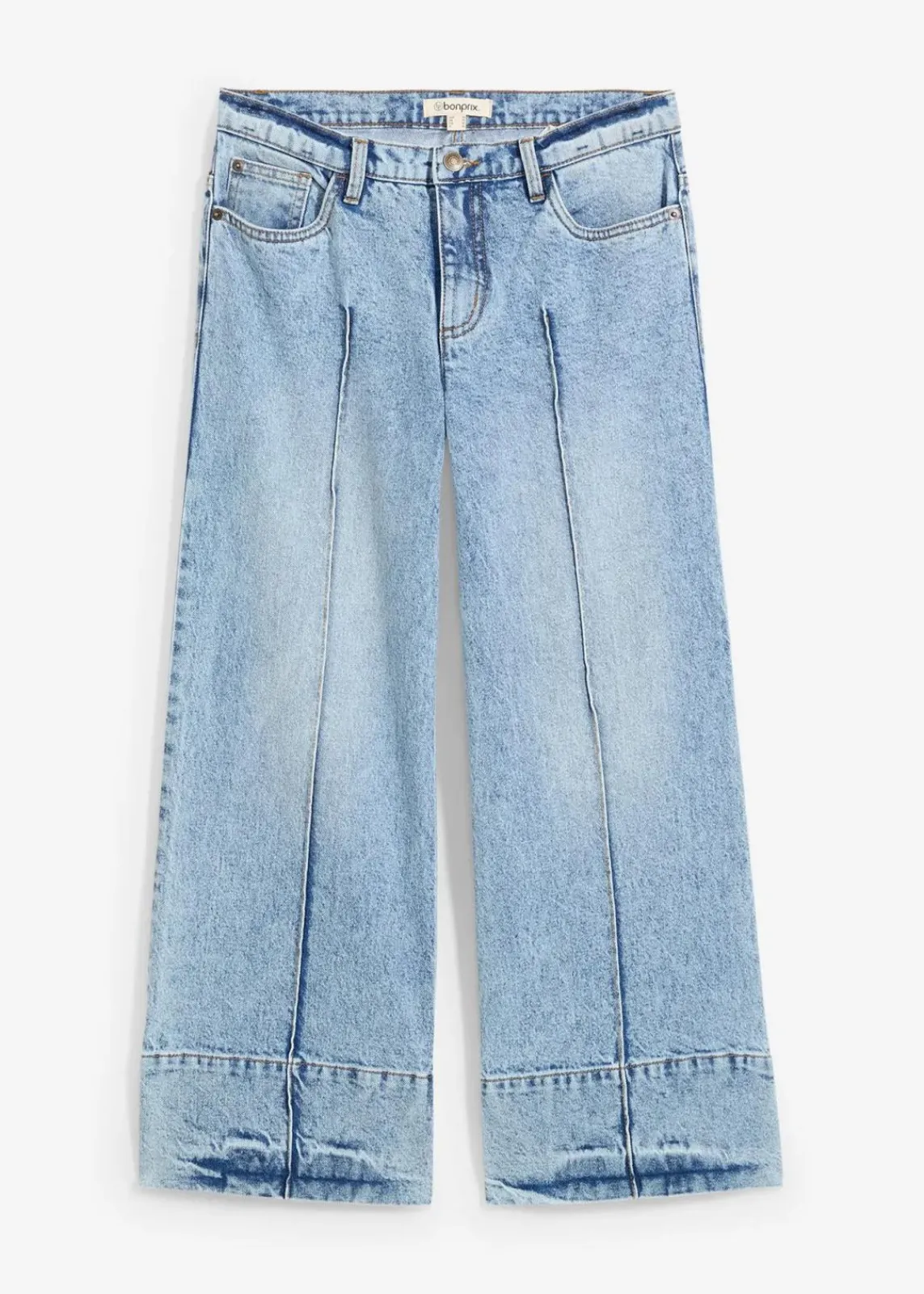 bonprix Bekleidung·Shirts & Tops|Jeans^Wide Leg Jeans Mid Waist, cropped eisblau denim used