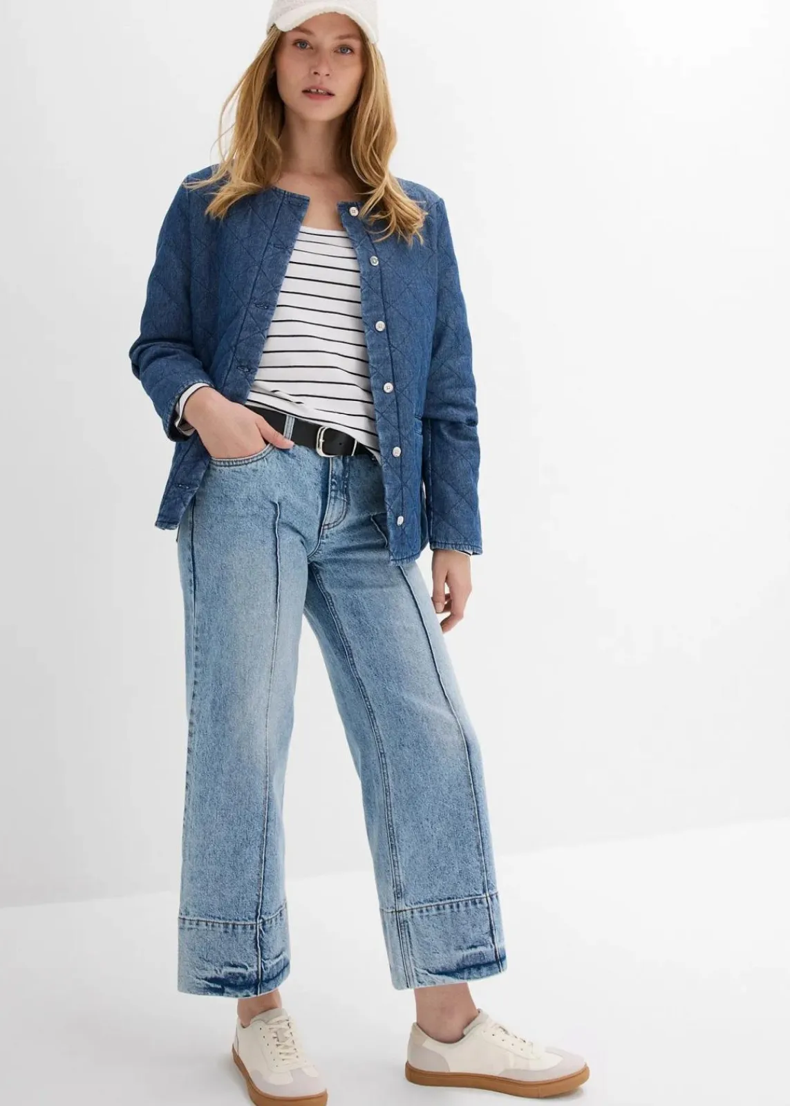 bonprix Bekleidung·Shirts & Tops|Jeans^Wide Leg Jeans Mid Waist, cropped eisblau denim used