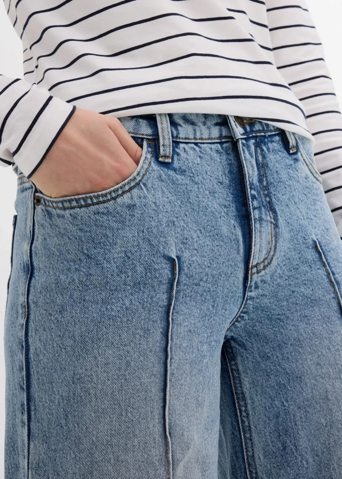 bonprix Bekleidung·Shirts & Tops|Jeans^Wide Leg Jeans Mid Waist, cropped eisblau denim used