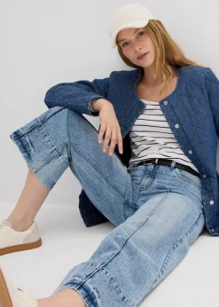 bonprix Bekleidung·Shirts & Tops|Jeans^Wide Leg Jeans Mid Waist, cropped eisblau denim used