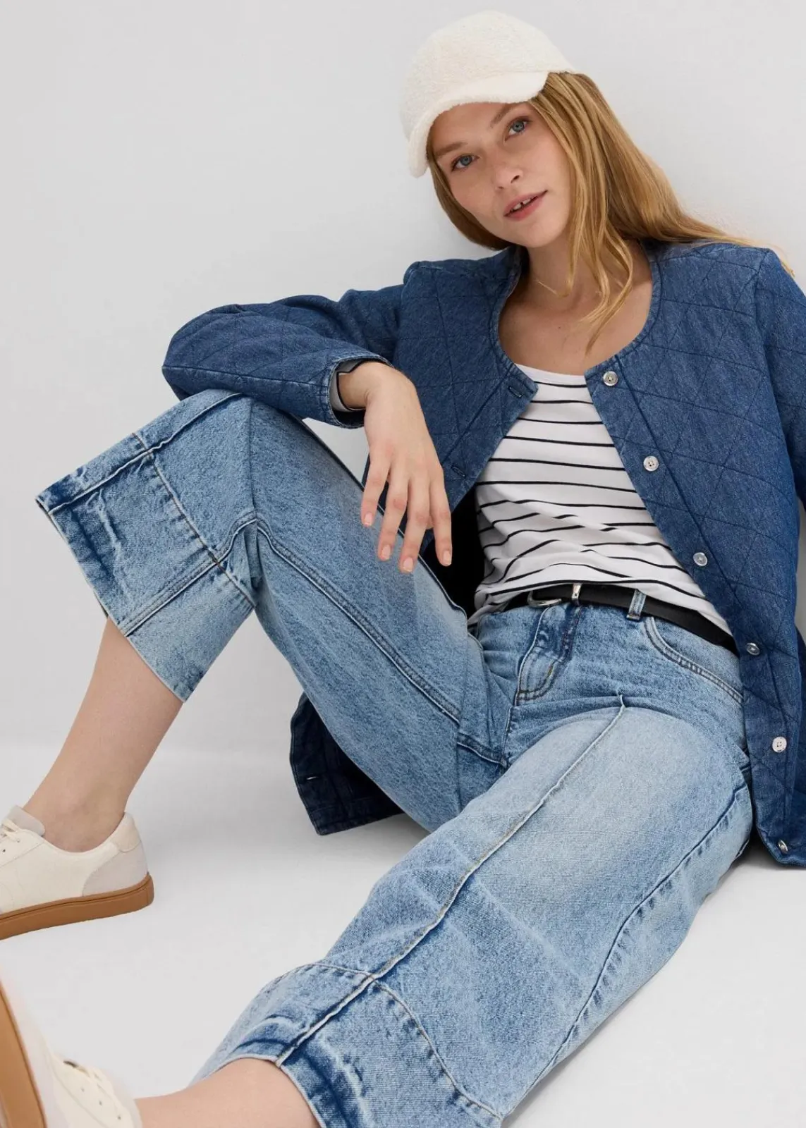 bonprix Bekleidung·Shirts & Tops|Jeans^Wide Leg Jeans Mid Waist, cropped eisblau denim used