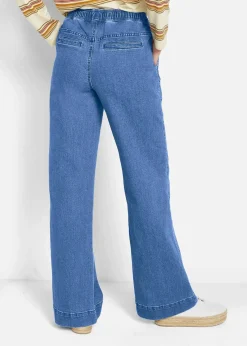 bonprix Jeans|Kurzgrößen^Wide Leg Jeans Mid Waist, Stretch hellblau denim